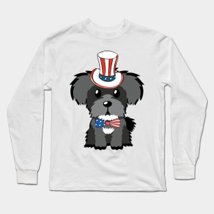 Funny schnauzer dog is wearing uncle sam hat Long Sleeve T-Shirt